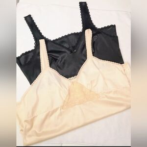 Vintage 70's lace trim cami tops black&cream sz M